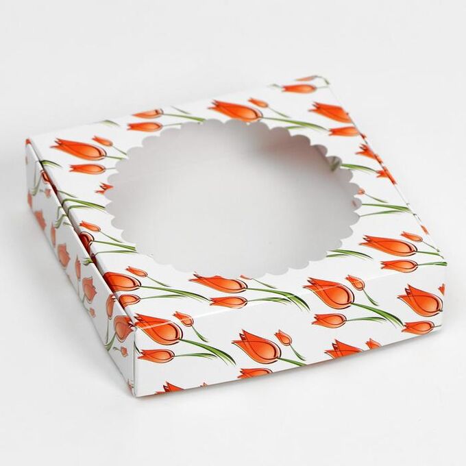 СИМА-ЛЕНД Подарочная коробка сборная с окном &quot; Тюльпаны &quot;,  11,5 х 11,5 х 3 см