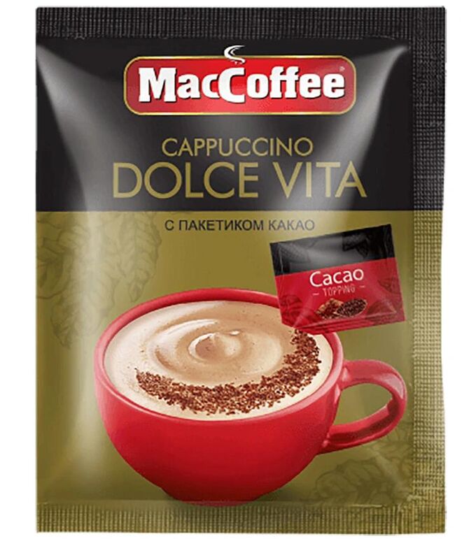 Маккофе отзывы. MACCOFFEE Cappuccino Dolce Vita с какао. Напиток кофейный MACCOFFEE Cappuccino.