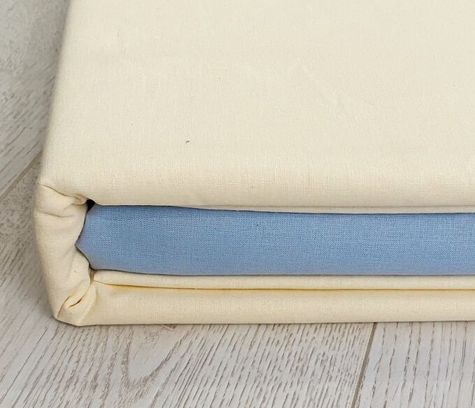 Швейный цех "Маруся" Комплект из поплина 2 спальный с Европростыней  Молочный+Серо-голубой