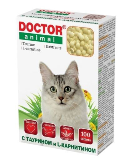 Мультивитаминное лакомство DOCTOR Animal с таурином и L-карнитином для кошек 100 табл