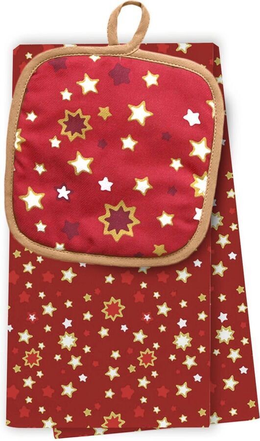 Подарочный набор из полотенца и прихватки Bonita, Рождественская звезда/Прихватка кухонная/Полотенце хлопковое кухонное/Подарочный набор для кухни