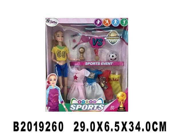 Кукла 300-53KJX Спортсменка с набором платьев и аксесс. в кор.