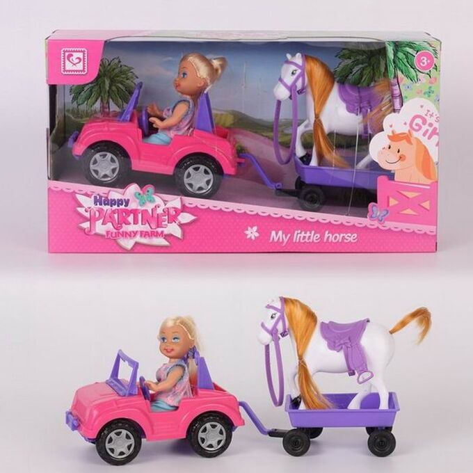Кукла малышка 899-103K на машине с лошадкой в кор.