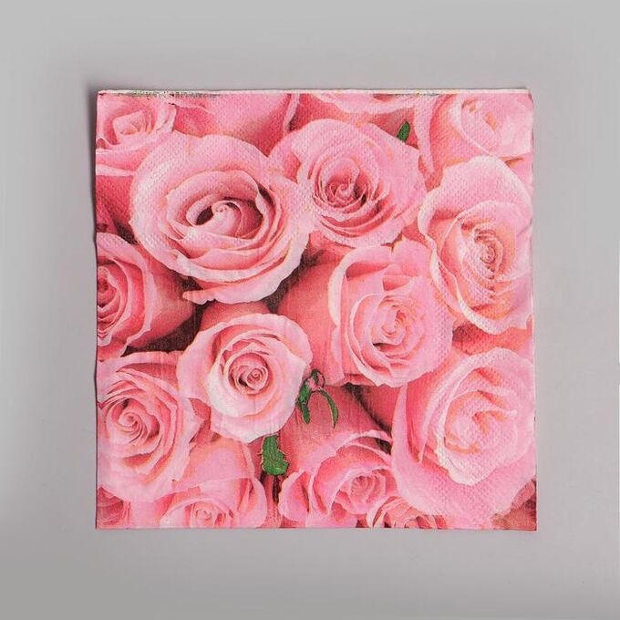 Страна карнавалия Салфетки бумажные «Розы», 33x33 см, набор 20 шт., цвет розовый