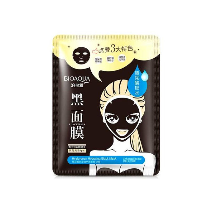 BIOAQUA  Черная увлажняющая маска-салфетка для лица с гиалуроновой кислотой