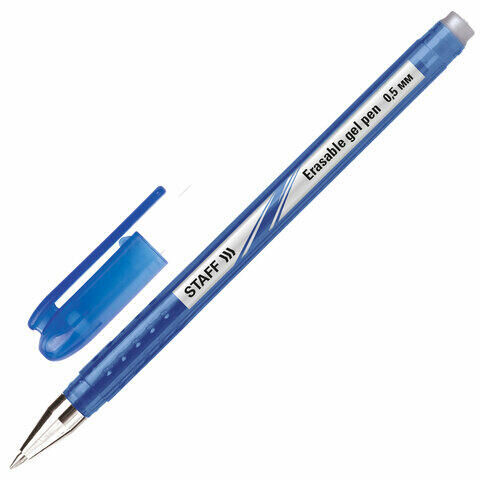 Ручка стираемая гелевая STAFF &quot;College EGP-102&quot;, СИНЯЯ, корпус синий, хромированные детали, узел 0,5 мм, линия письма 0,38 мм, 142499