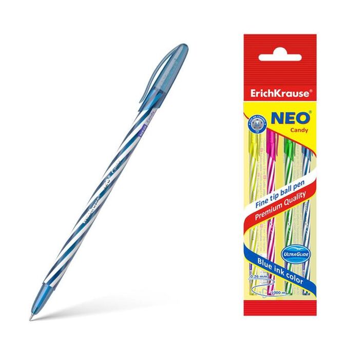 ERICH KRAUSE Ручка шариковая ErichKrause &quot;Neo Candy&quot; чернила синие, 4 штуки