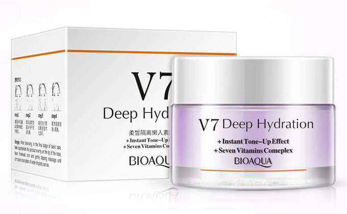 Крем для лица BIOAQUA V7 Deep Hydration Глубокое Увлажнение.50гр.(Фиолетовый), Гиалуроновая кислота и комплекс витаминов оказывает мощное увлажняющее действие, маскирует мелкие дефекты Придает сияние.
