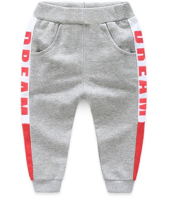 Спортивные брюки для мальчика, надпись &quot;Dream&quot; по бокам, цвет светло-серый