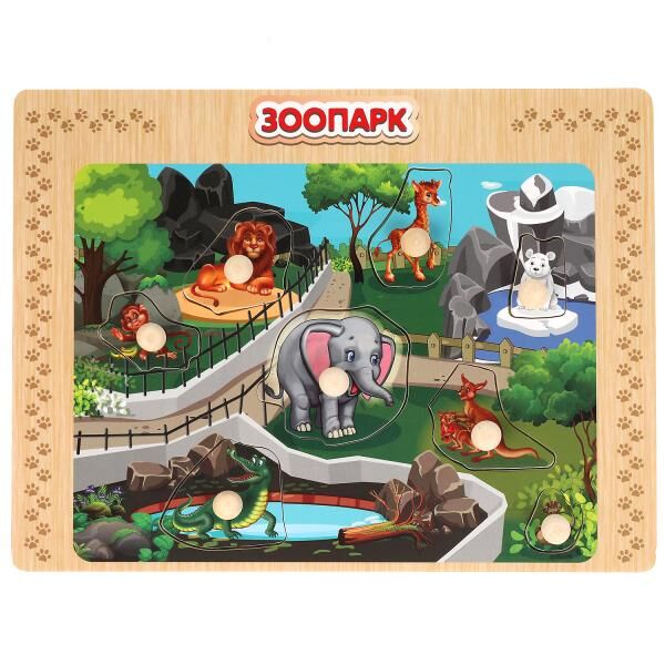 W0141 Игрушка деревянная рамка-вкладыш &quot;зоопарк&quot; Буратино в кор.100шт