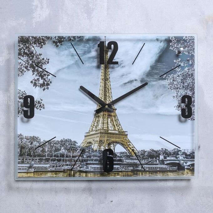 Часы настенные, серия: Город, &quot;Эйфелева башня, Париж&quot;, 40х50  см, микс