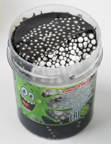 0735/7218BLTU 40g Слайм-Плюх черный с шариками туба 40 грамм