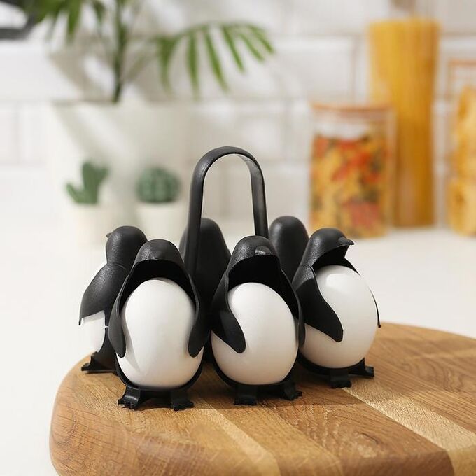 Доляна Подставка для яиц «Пингвинчики», 12?15?13 см, цвет чёрный