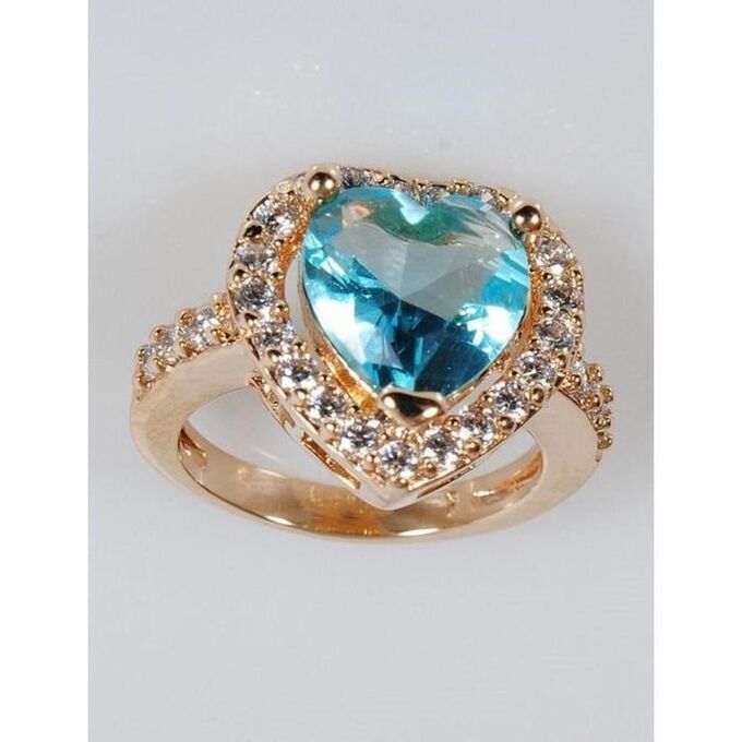 Кольцо с голубым фианитом &quot;Большое сердце&quot;, позолота с родированием , размер МИКС 16-19 400