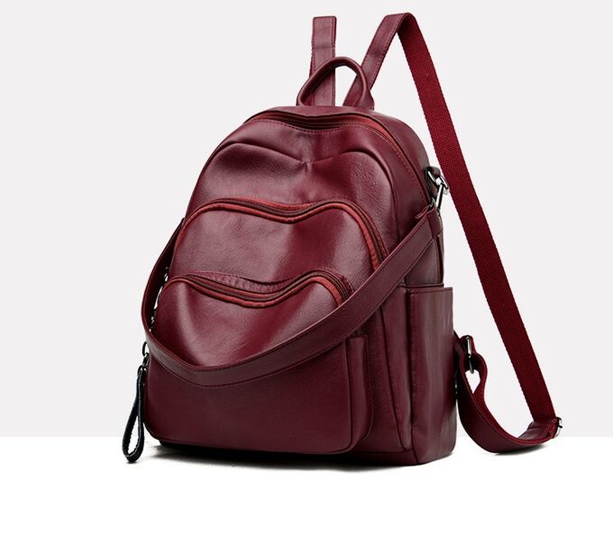 Женский рюкзак-сумка, три отделения, цвет красный