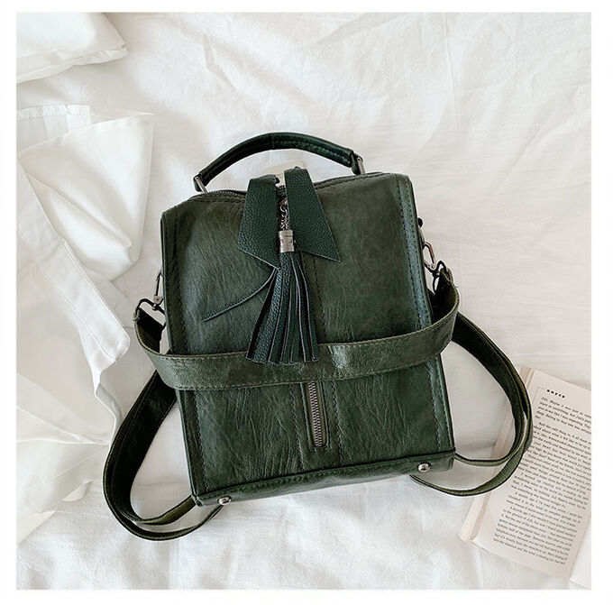 Женский рюкзак-сумка с вертикальной молнией на лицевой стороне, цвет зеленый