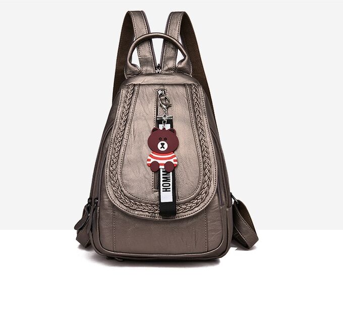 Женский рюкзак-сумка грушевидной формы, молния на клапане, цвет бронза