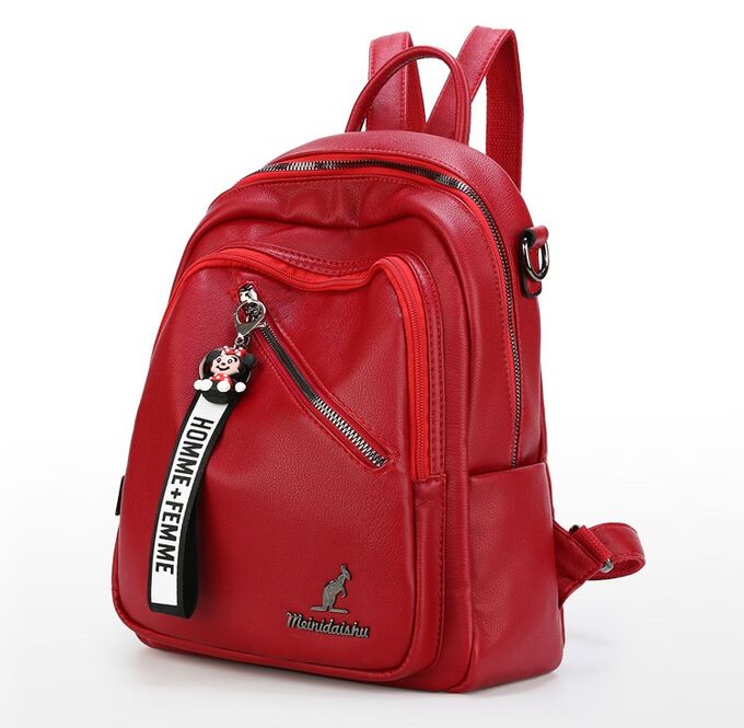 Женский рюкзак-сумка, диагональная молния на лицевой стороне, логотип &quot;Кенгуру&quot;, цвет красный