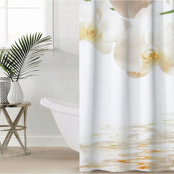 Штора для ванной комнаты Доляна «Орхидеи над водой», с люверсами, 180?180 см, полиэстер