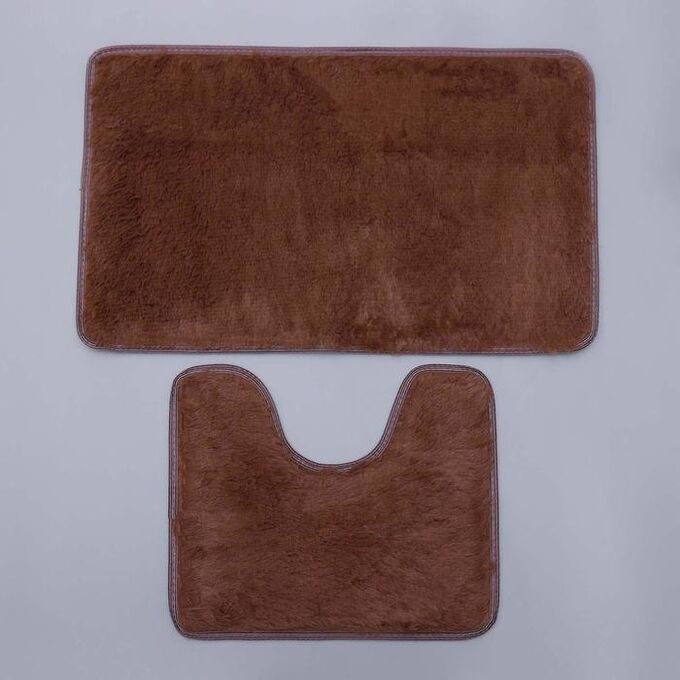 Набор ковриков для ванны и туалета  «Пушистик», 2 шт: 38?49, 49?79 см, цвет коричневый