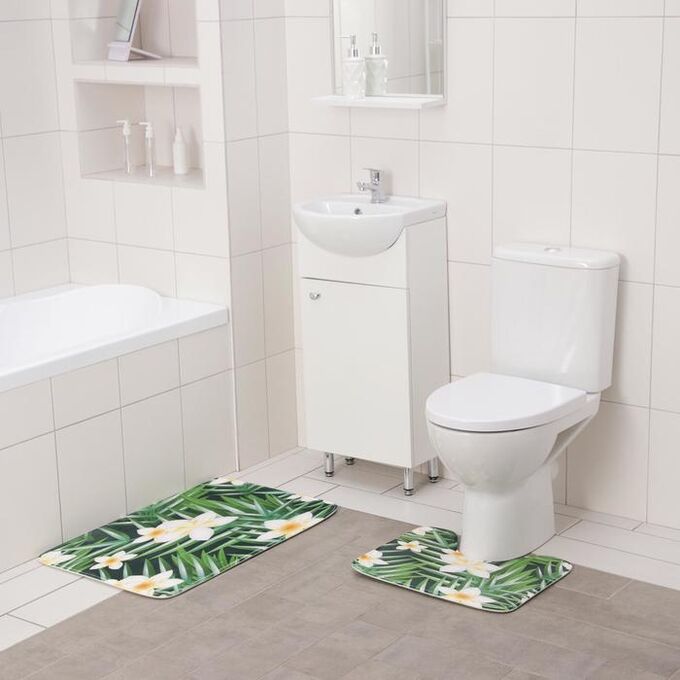Набор ковриков для ванны и туалета  «Гавайский цветок», 2 шт: 40?50, 50?80 см