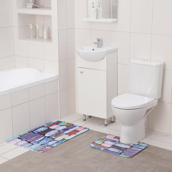 Набор ковриков для ванны и туалета Доляна «Кирпичики», 2 шт: 40x50, 50x80 см