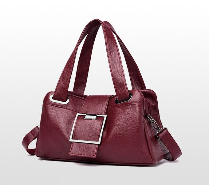 Женская сумка, ремешок-клапан на магнитном замке, три отделения, цвет темно-красный