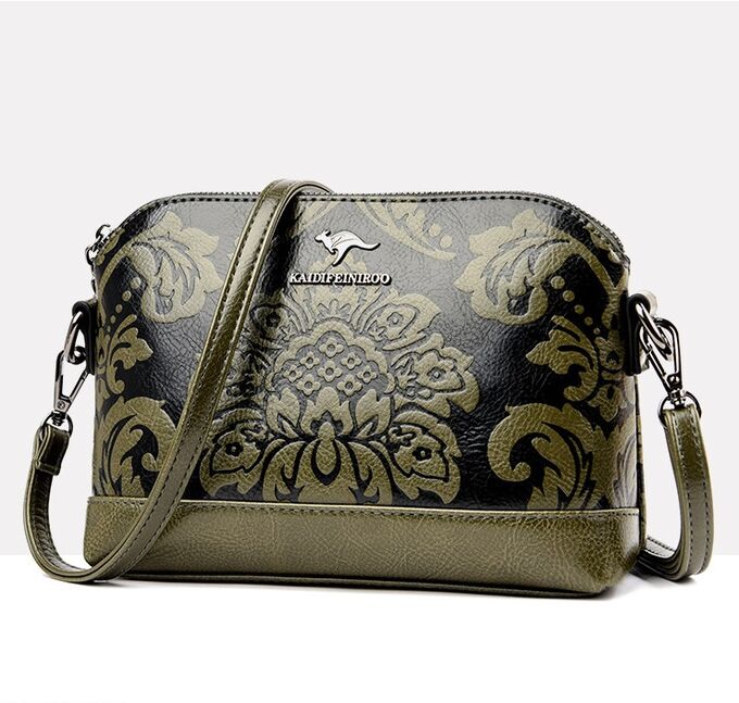 Женская сумочка, принт &quot;Цветок&quot;, логотип &quot;Кенгуру&quot;, цвет зеленый
