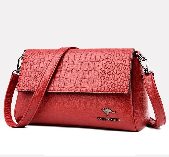 Женская сумочка с клапаном и принтом &quot;Кродиловая кожа&quot;, логотип &quot;Кенгуру&quot;, цвет красный