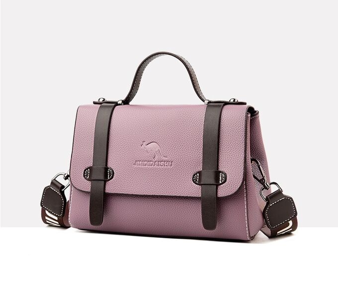 Женская сумка с клапаном на магнитном замке и двумя декоративными ремешками, цвет фиолетовый