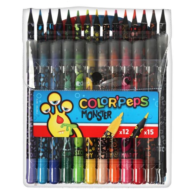 Нескучные игры Maped. Набор для рисования &quot;Color&#039;Peps Monster&quot; 12 флом. 15 пласт-х цветных .карандашей арт.984718
