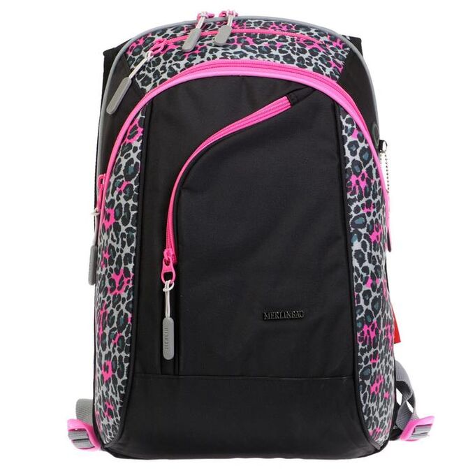 Рюкзак молодёжный, Merlin, 45 x 30 x 14 см, эргономичная спинка, чёрный/розовый