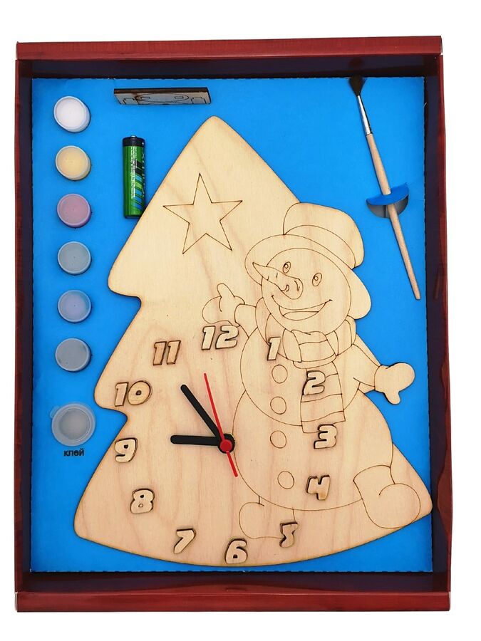 Часы с циферблатом под роспись &quot;Снеговик&quot; с красками арт.8097/20