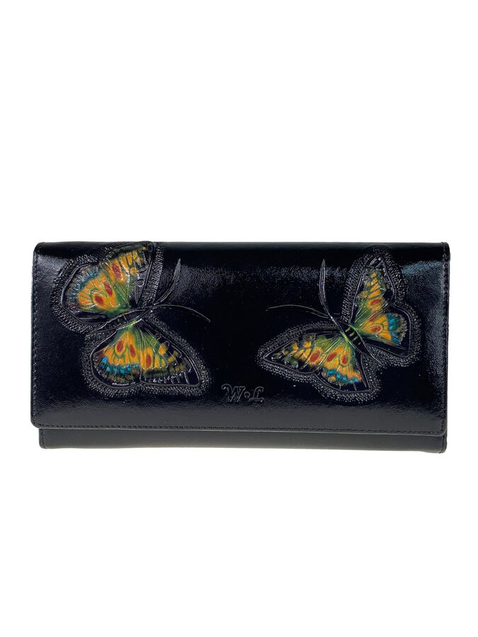 Женское кожаное портмоне с декором в виде бабочек, цвет чёрный во Владивостоке