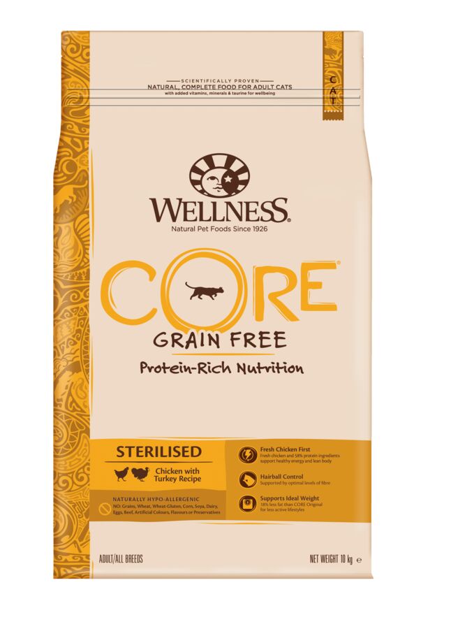 WELLNESS CORE Сухой корм CORE для стерилизованных кошек и кастрированных котов, из курицы с индейкой 4 кг