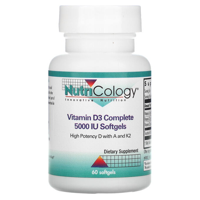 Nutricology, Витамин D3, 5000 МЕ, 60 мягких таблеток