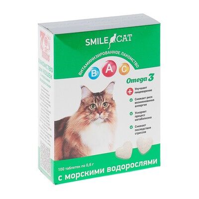 Витамины Smile Cat для кошек, с морскими водорослями, 100 таб