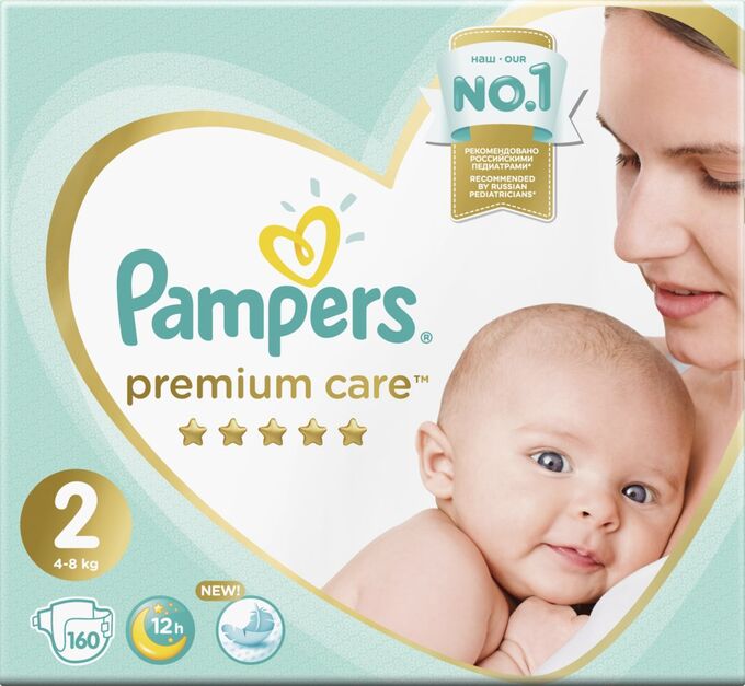 PAMPERS Подгузники Premium Care New Baby (4-8 кг) Мега Упаковка 160