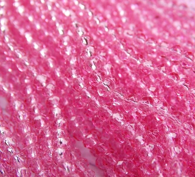 БП013ДН23 Хрустальные бусины Розовый прозрачный 2х3 мм, 70-75 шт.