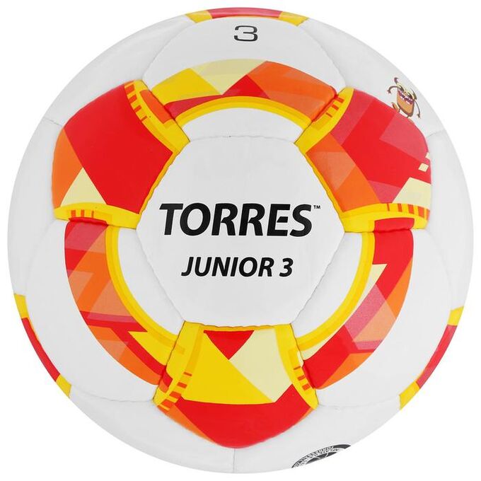 Мяч футбольный TORRES Junior-3, размер 3, вес 270-290 г, глянцевый ПУ, 3 слоя, 32 панели, ручная сшивка, цвет белый/красный/жёлтый