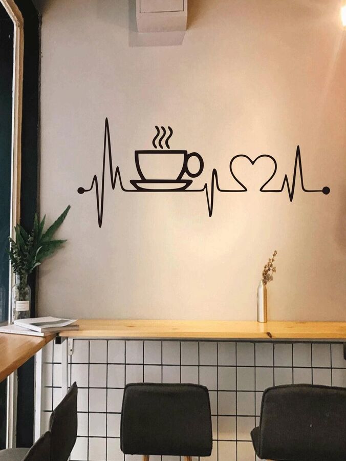 Стикер стены с принтом кофе и сердцебиения