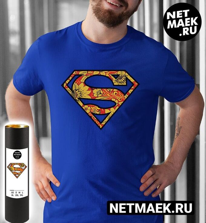 Мужская Футболка Супермен Russian Style, цвет синий