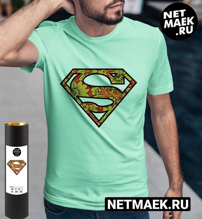 Мужская Футболка Супермен Russian Style, цвет ментол