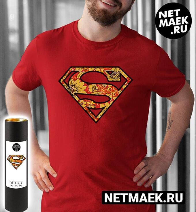 Мужская Футболка Супермен Russian Style, цвет красный