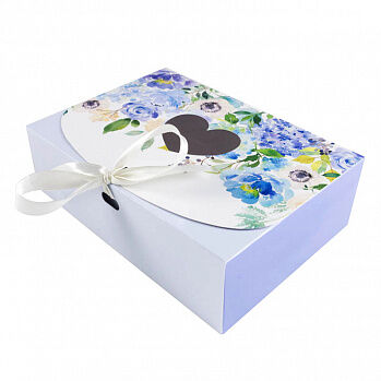 Коробка для сладостей &quot;Цветочная голубая&quot; с лентой, 16*11*5 см
