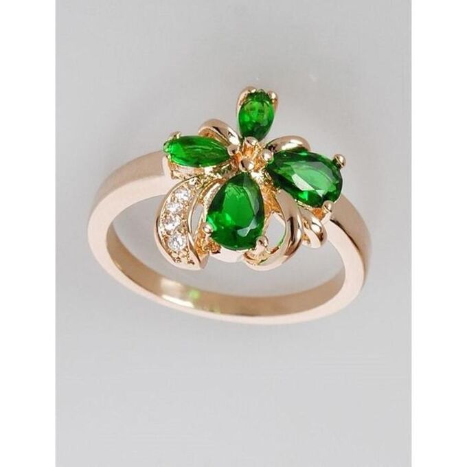 Кольцо с зелёным фианитом &quot;Весенний цветок&quot;, позолота с родированием , размер 16
