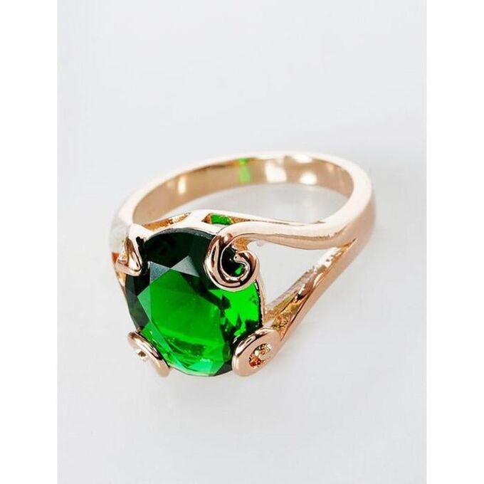 Кольцо с зелёным фианитом &quot;Лагуна&quot;, позолота с родированием , размер 16