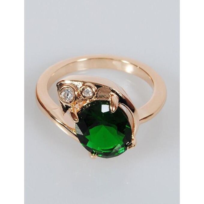 Кольцо с зелёным фианитом &quot;Полумесяц&quot;, позолота с родированием , размер 16