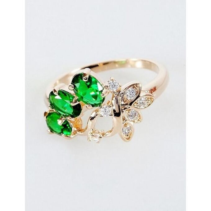 Кольцо с зелёным фианитом &quot;Ягодная гроздь&quot;, позолота с родированием , размер 16