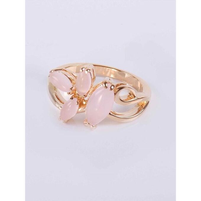 Кольцо с розовым кварцем &quot;Нерине&quot;, позолота с родированием , размер 16